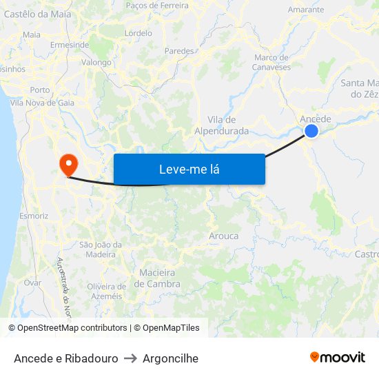 Ancede e Ribadouro to Argoncilhe map