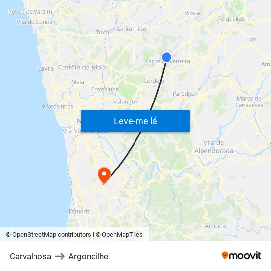 Carvalhosa to Argoncilhe map
