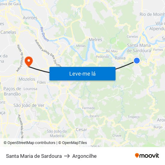 Santa Maria de Sardoura to Argoncilhe map