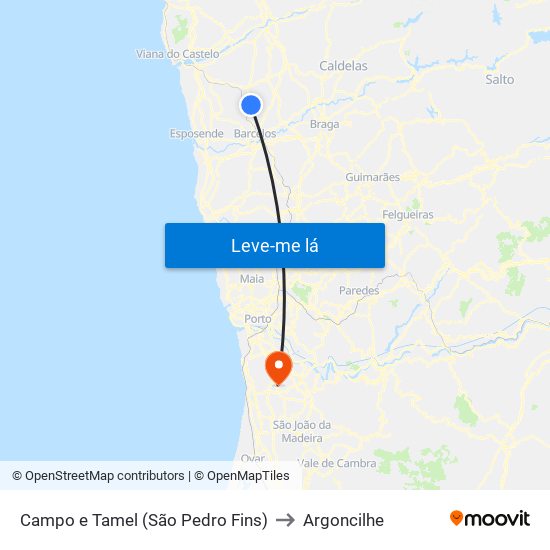 Campo e Tamel (São Pedro Fins) to Argoncilhe map