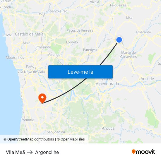 Vila Meã to Argoncilhe map