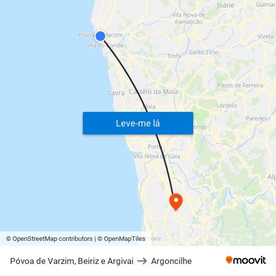 Póvoa de Varzim, Beiriz e Argivai to Argoncilhe map