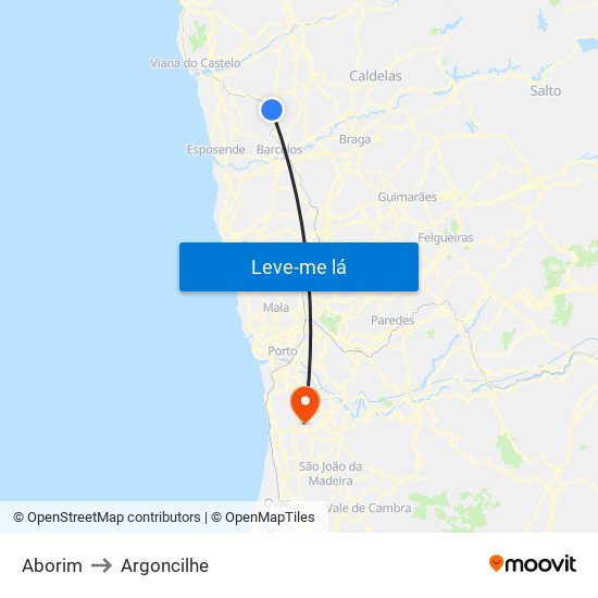 Aborim to Argoncilhe map