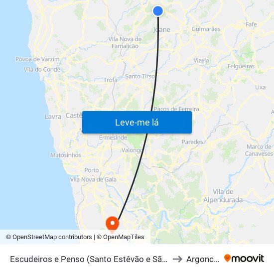 Escudeiros e Penso (Santo Estêvão e São Vicente) to Argoncilhe map