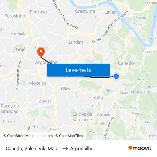 Canedo, Vale e Vila Maior to Argoncilhe map