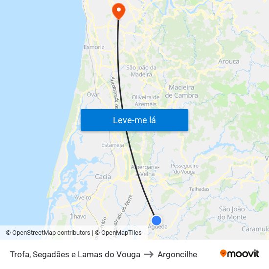 Trofa, Segadães e Lamas do Vouga to Argoncilhe map