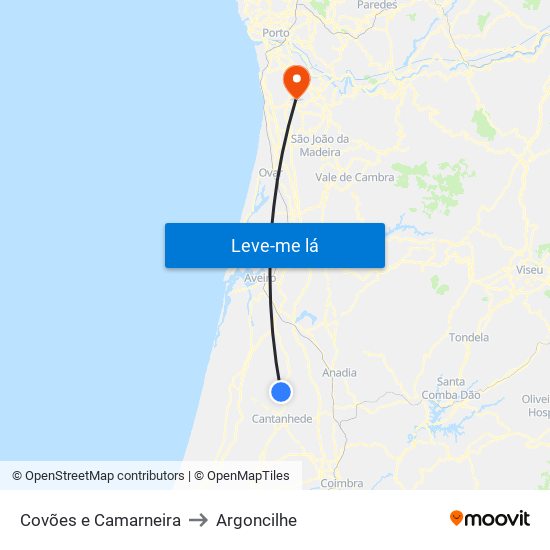 Covões e Camarneira to Argoncilhe map