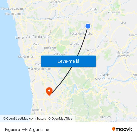 Figueiró to Argoncilhe map