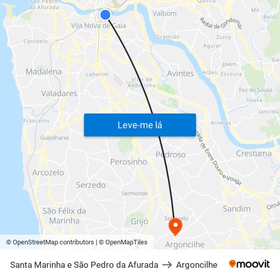 Santa Marinha e São Pedro da Afurada to Argoncilhe map