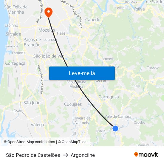 São Pedro de Castelões to Argoncilhe map