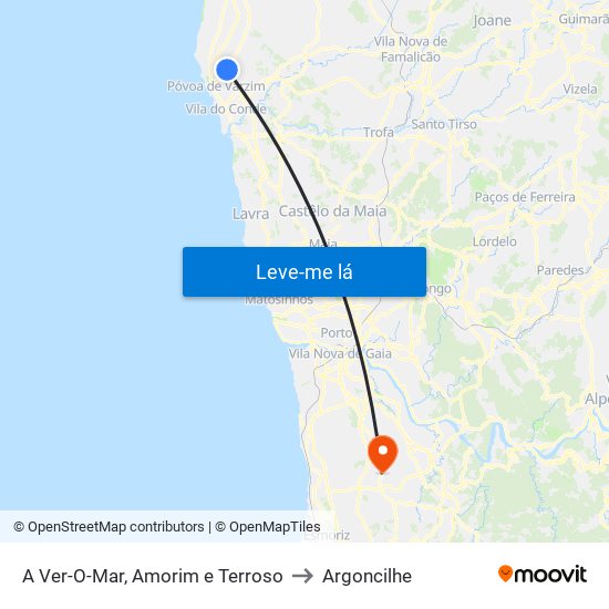 A Ver-O-Mar, Amorim e Terroso to Argoncilhe map