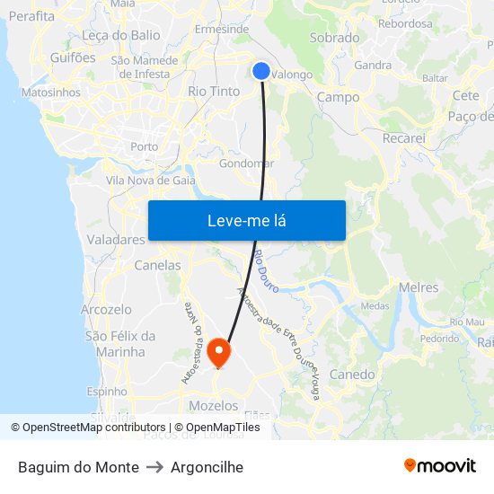 Baguim do Monte to Argoncilhe map