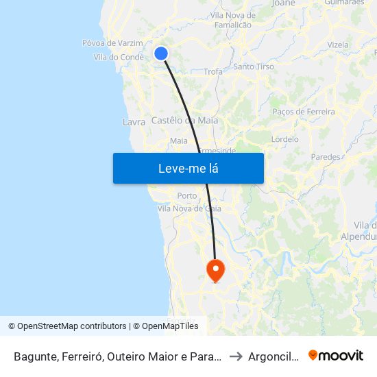 Bagunte, Ferreiró, Outeiro Maior e Parada to Argoncilhe map