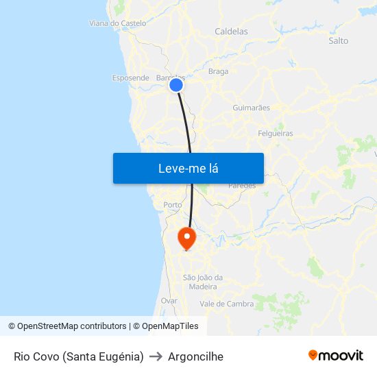 Rio Covo (Santa Eugénia) to Argoncilhe map