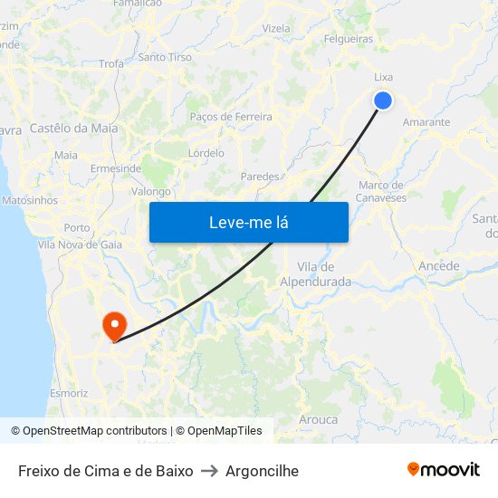 Freixo de Cima e de Baixo to Argoncilhe map