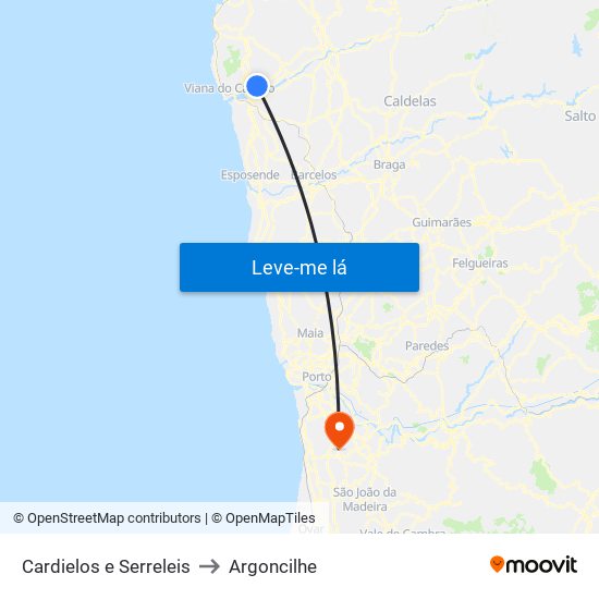 Cardielos e Serreleis to Argoncilhe map