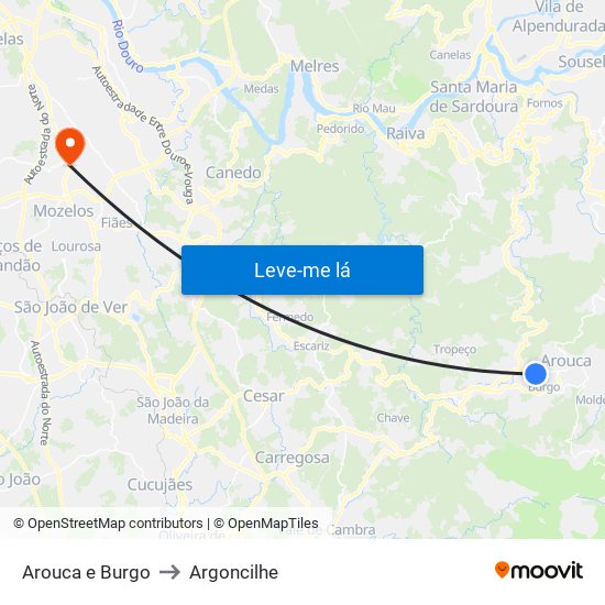 Arouca e Burgo to Argoncilhe map