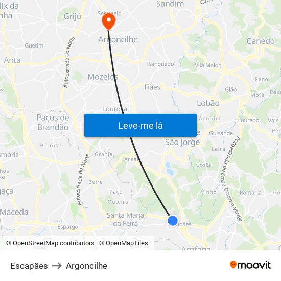 Escapães to Argoncilhe map