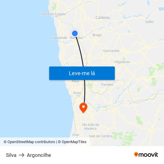 Silva to Argoncilhe map