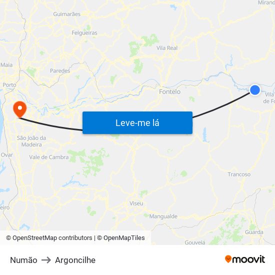 Numão to Argoncilhe map