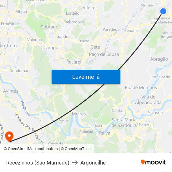 Recezinhos (São Mamede) to Argoncilhe map