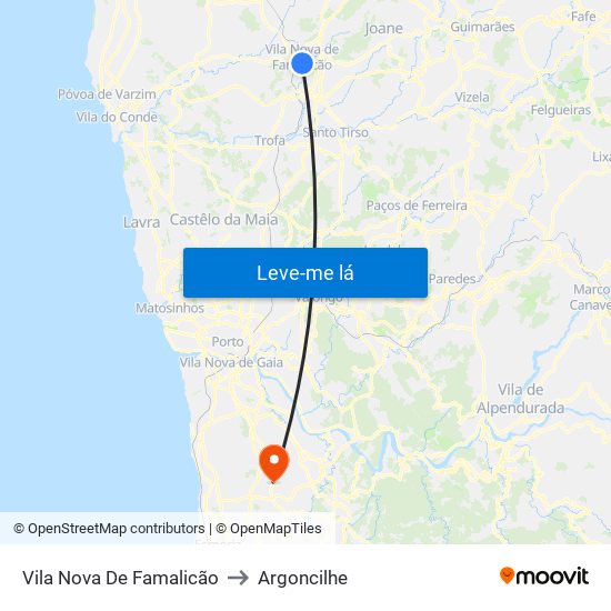 Vila Nova De Famalicão to Argoncilhe map