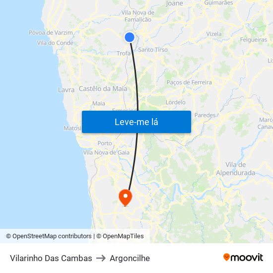 Vilarinho Das Cambas to Argoncilhe map