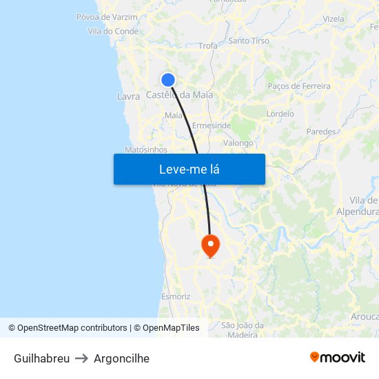 Guilhabreu to Argoncilhe map