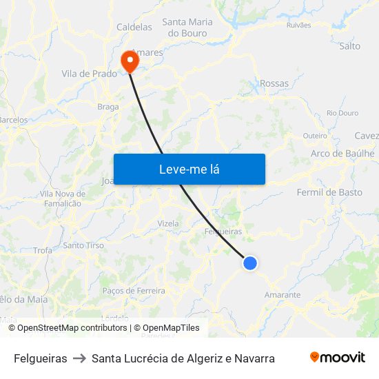 Felgueiras to Santa Lucrécia de Algeriz e Navarra map