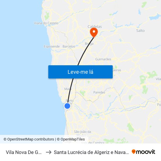 Vila Nova De Gaia to Santa Lucrécia de Algeriz e Navarra map
