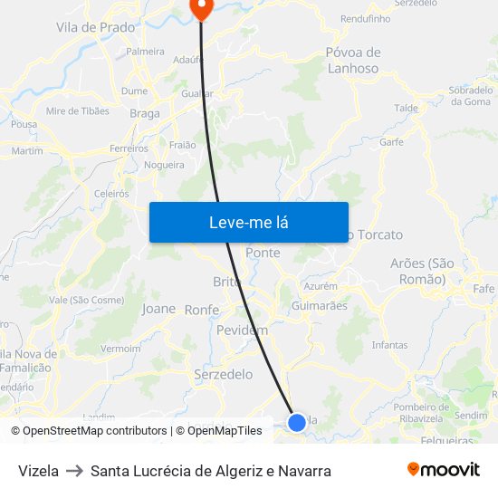 Vizela to Santa Lucrécia de Algeriz e Navarra map