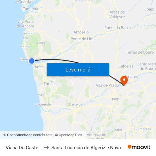Viana Do Castelo to Santa Lucrécia de Algeriz e Navarra map