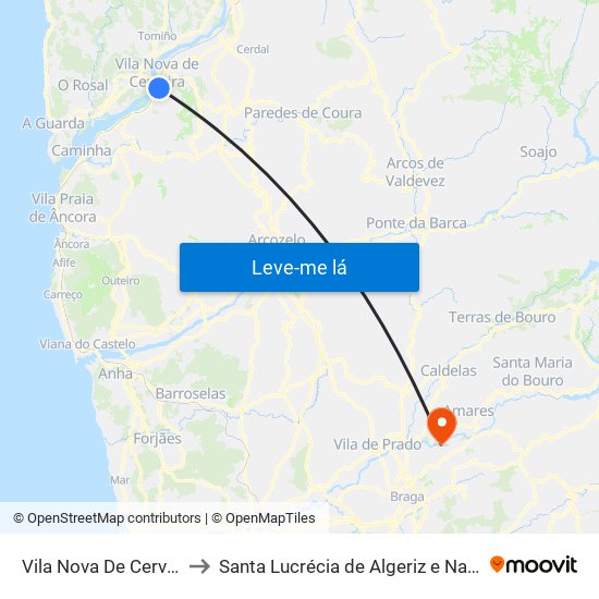Vila Nova De Cerveira to Santa Lucrécia de Algeriz e Navarra map