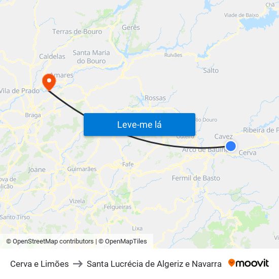 Cerva e Limões to Santa Lucrécia de Algeriz e Navarra map