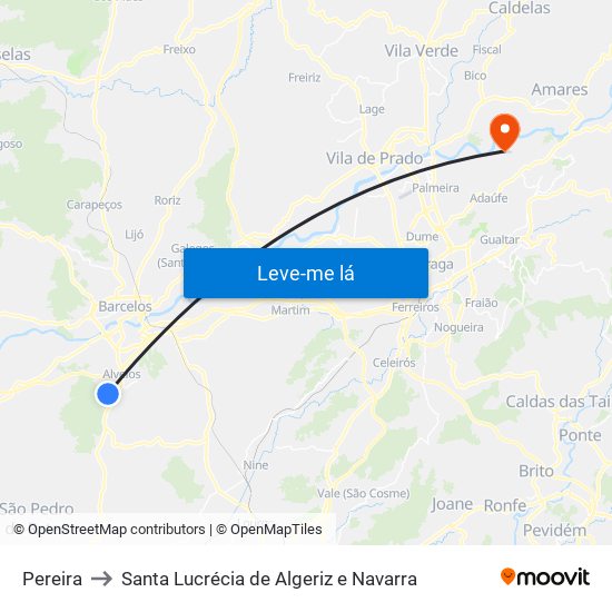Pereira to Santa Lucrécia de Algeriz e Navarra map