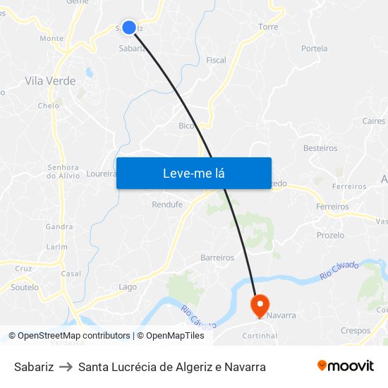 Sabariz to Santa Lucrécia de Algeriz e Navarra map