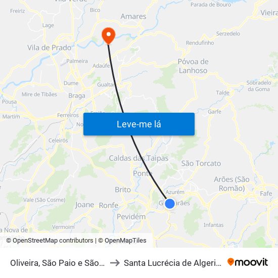 Oliveira, São Paio e São Sebastião to Santa Lucrécia de Algeriz e Navarra map