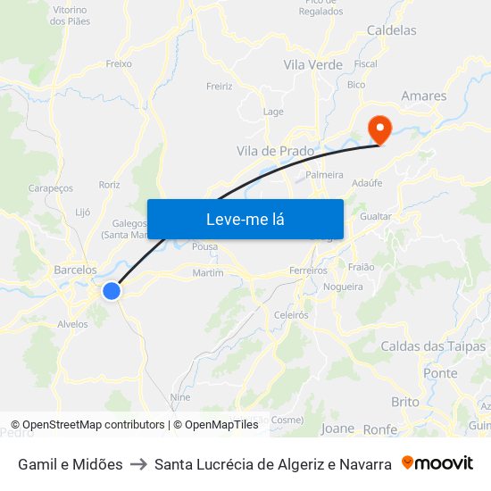 Gamil e Midões to Santa Lucrécia de Algeriz e Navarra map