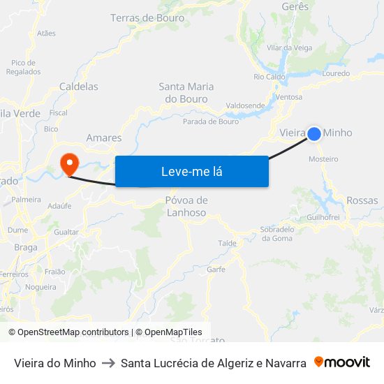 Vieira do Minho to Santa Lucrécia de Algeriz e Navarra map