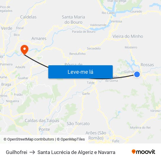 Guilhofrei to Santa Lucrécia de Algeriz e Navarra map