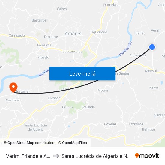 Verim, Friande e Ajude to Santa Lucrécia de Algeriz e Navarra map