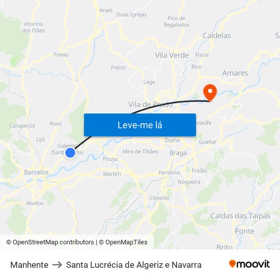 Manhente to Santa Lucrécia de Algeriz e Navarra map