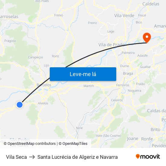 Vila Seca to Santa Lucrécia de Algeriz e Navarra map