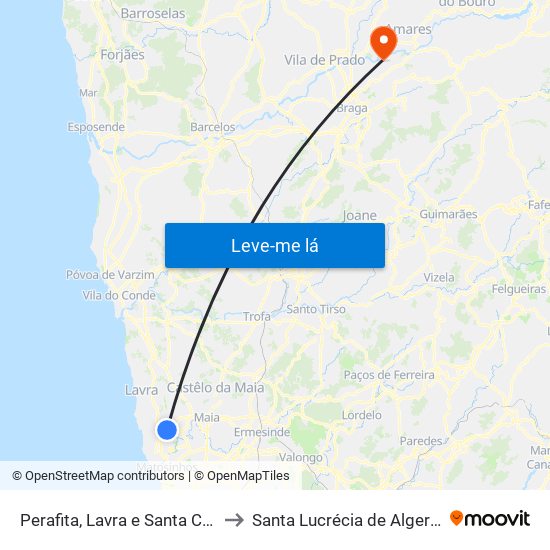 Perafita, Lavra e Santa Cruz do Bispo to Santa Lucrécia de Algeriz e Navarra map