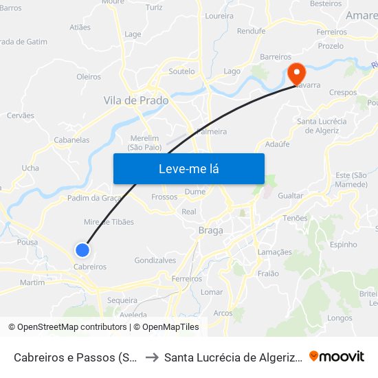 Cabreiros e Passos (São Julião) to Santa Lucrécia de Algeriz e Navarra map