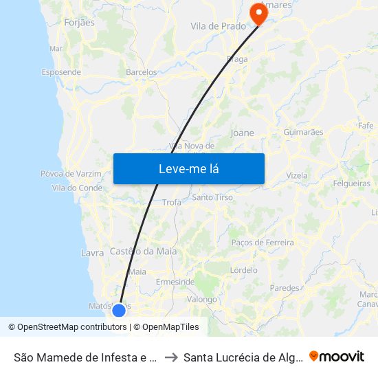 São Mamede de Infesta e Senhora da Hora to Santa Lucrécia de Algeriz e Navarra map