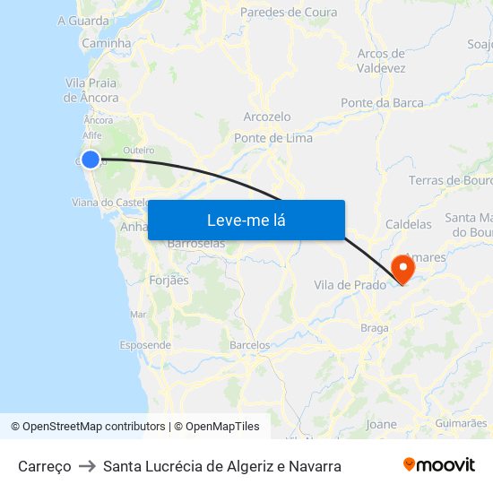 Carreço to Santa Lucrécia de Algeriz e Navarra map