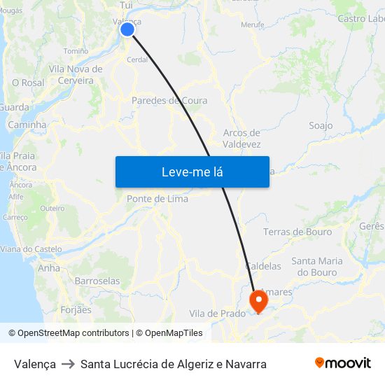 Valença to Santa Lucrécia de Algeriz e Navarra map