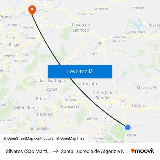 Silvares (São Martinho) to Santa Lucrécia de Algeriz e Navarra map