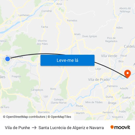 Vila de Punhe to Santa Lucrécia de Algeriz e Navarra map